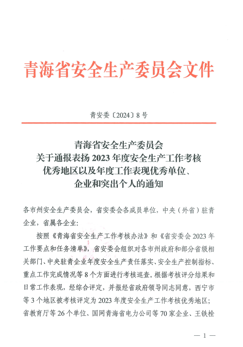 喜報！2023年度安全生產(chǎn)工作優(yōu)秀企業(yè)和突出個人名單揭曉！